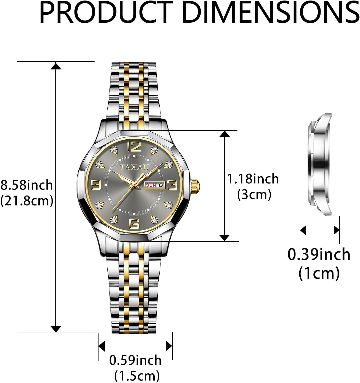 Dainty uplift shelter inclination Waterproof Stainless Steel Big Number Face & Day Date Casual Dress Luxury Analog Quartz Women's Wrist Watches with Watch for Ladies Watch for Women Silver Fashion 