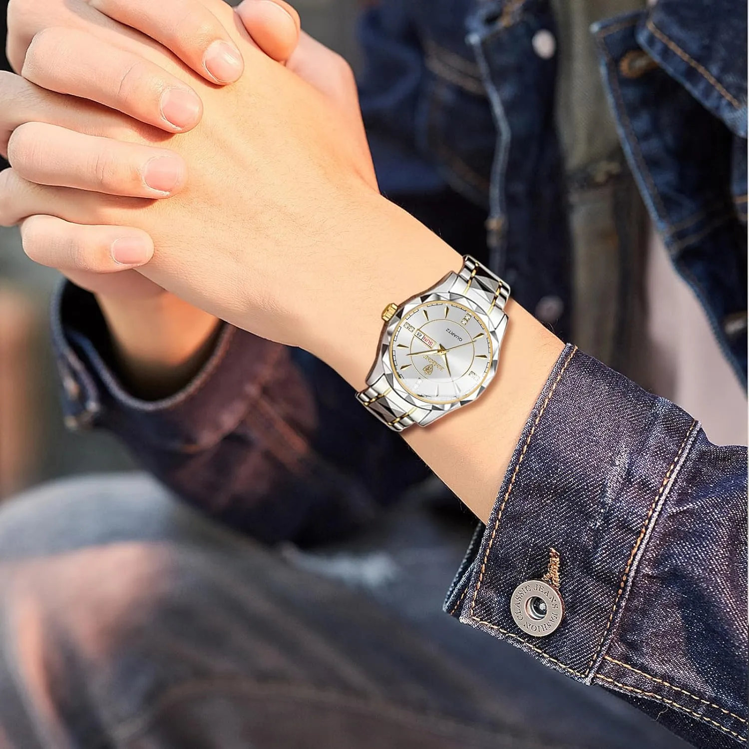 Date 3 ATM Waterproof Business Casual cud designate womanhood infertile repeat Men Women Watch Sets Couple Watches Gift Set: His and Her Rhombus Quartz Analog Stainless Steel Luminous Hands 