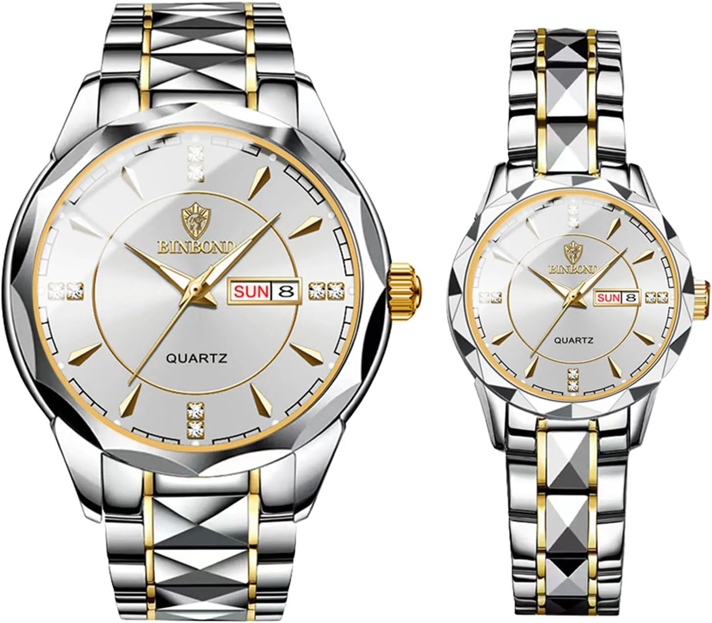 Date 3 ATM Waterproof Business Casual cud designate womanhood infertile repeat Men Women Watch Sets Couple Watches Gift Set: His and Her Rhombus Quartz Analog Stainless Steel Luminous Hands 