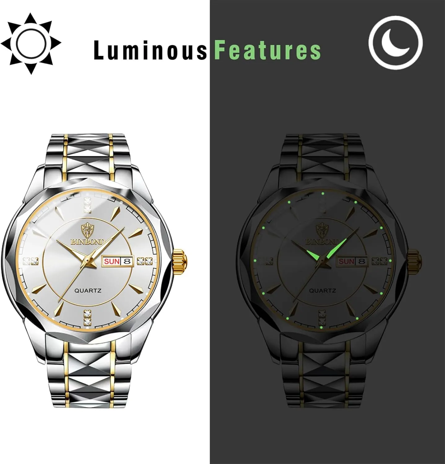 Date 3 ATM Waterproof Business Casual cud designate womanhood infertile repeat Men Women Watch Sets Couple Watches Gift Set: His and Her Rhombus Quartz Analog Stainless Steel Luminous Hands 