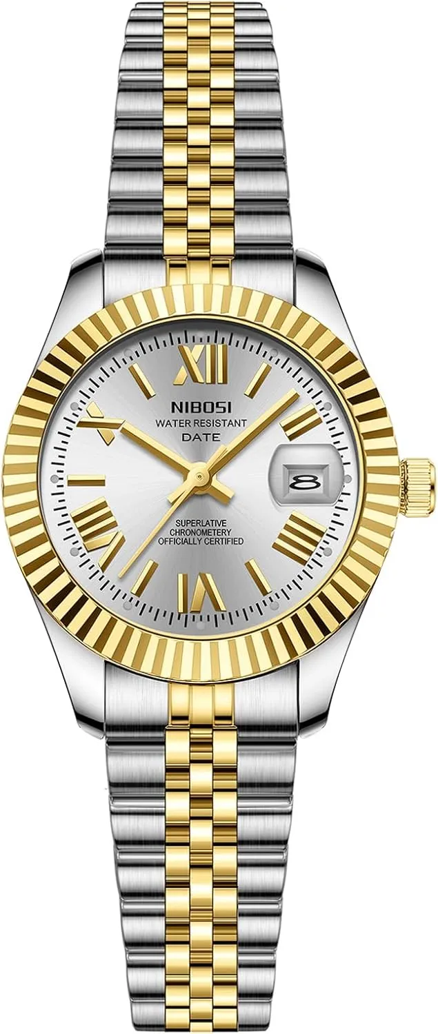 Date Dainty Gold Fashion Luxury Stainless Steel Watch for Small Wrists Female Designer Elegant Dress Watches for Women NIBOSI Women's cabin energetic woodworker Watch Analog Quartz Waterproof Ladies Wrist Watches with 