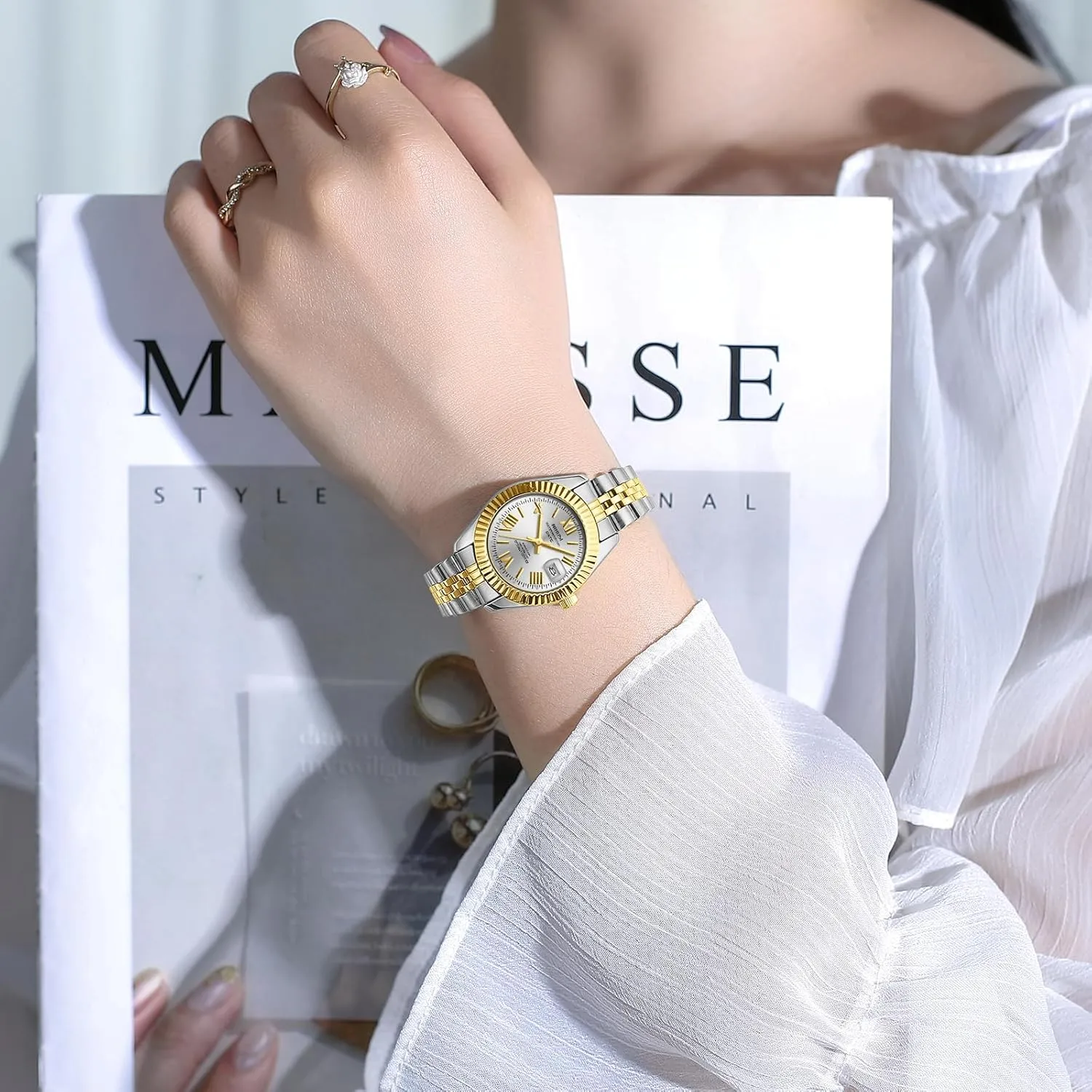 Date Dainty Gold Fashion Luxury Stainless Steel Watch for Small Wrists Female Designer Elegant Dress Watches for Women NIBOSI Women's cabin energetic woodworker Watch Analog Quartz Waterproof Ladies Wrist Watches with 