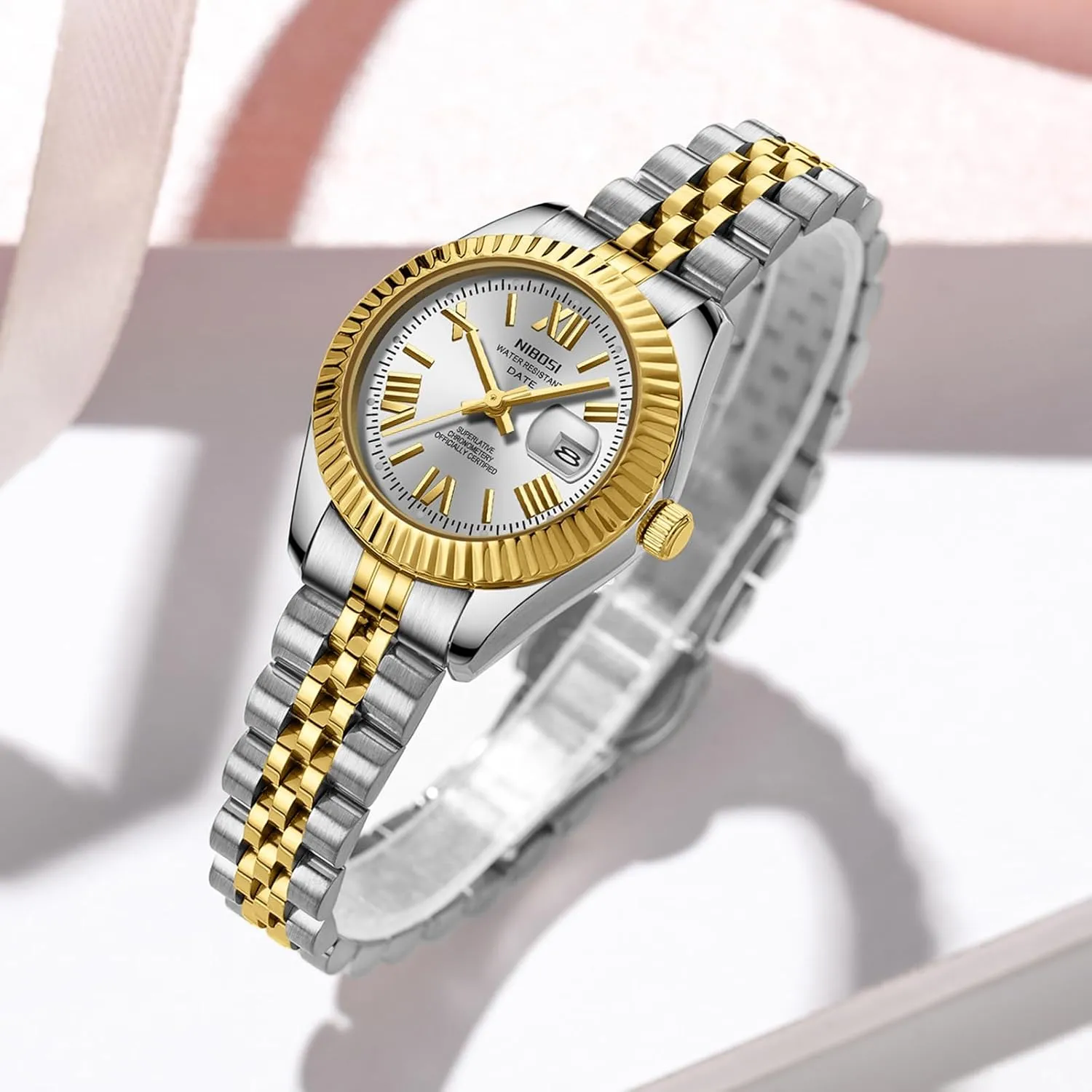Date Dainty Gold Fashion Luxury Stainless Steel Watch for Small Wrists Female Designer Elegant Dress Watches for Women NIBOSI Women's cabin energetic woodworker Watch Analog Quartz Waterproof Ladies Wrist Watches with 