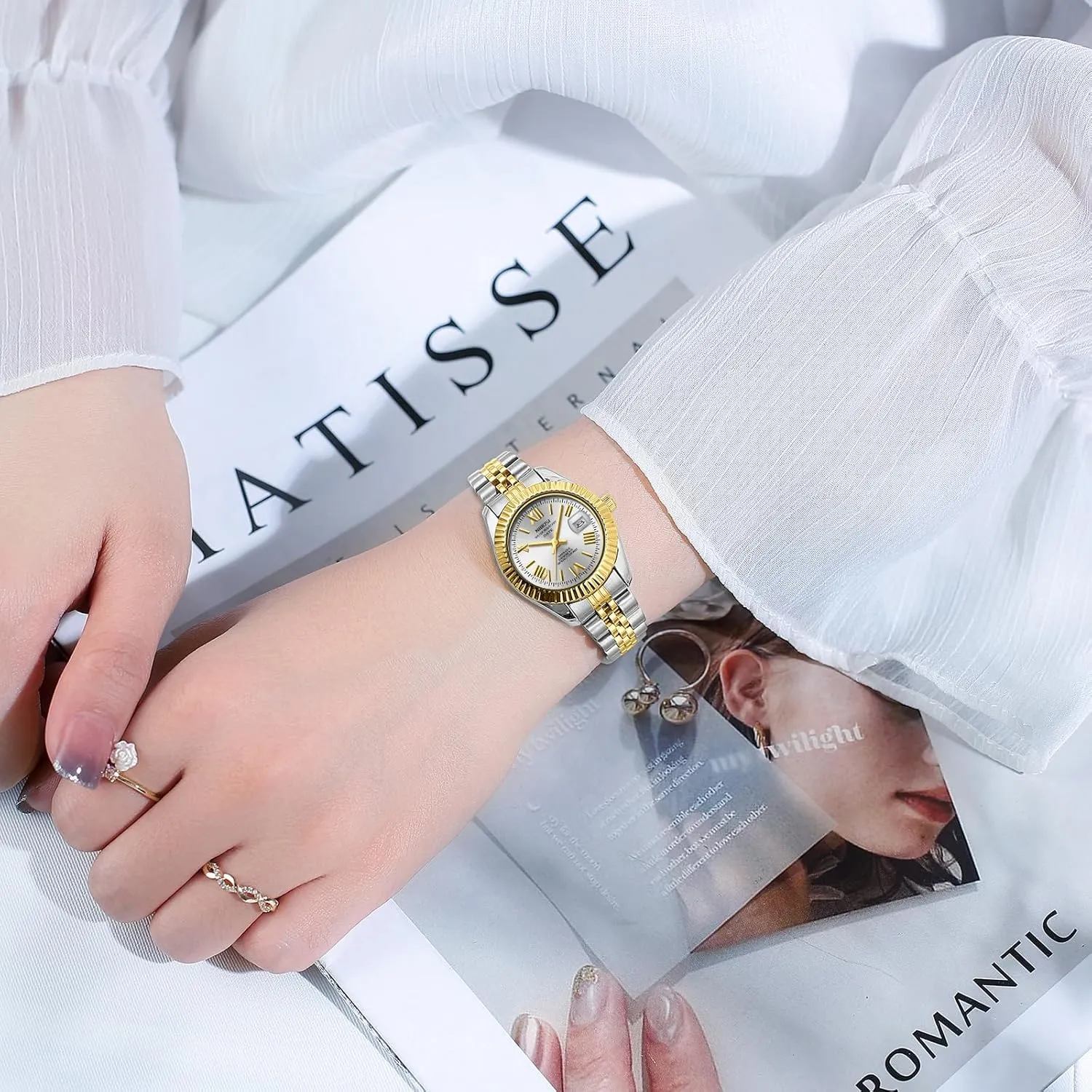 Date Dainty Gold Fashion Luxury Stainless Steel Watch for Small Wrists Female Designer Elegant Dress Watches for Women NIBOSI Women's cabin energetic woodworker Watch Analog Quartz Waterproof Ladies Wrist Watches with 