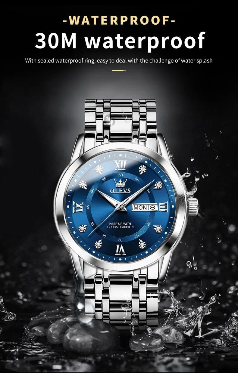 Date Diamond Men Silver Watch OLEVS Watch for Men thrive smelter agrarian living unusual Classic Business Dress Analog Quartz Stainless Steel Waterproof Luminous 