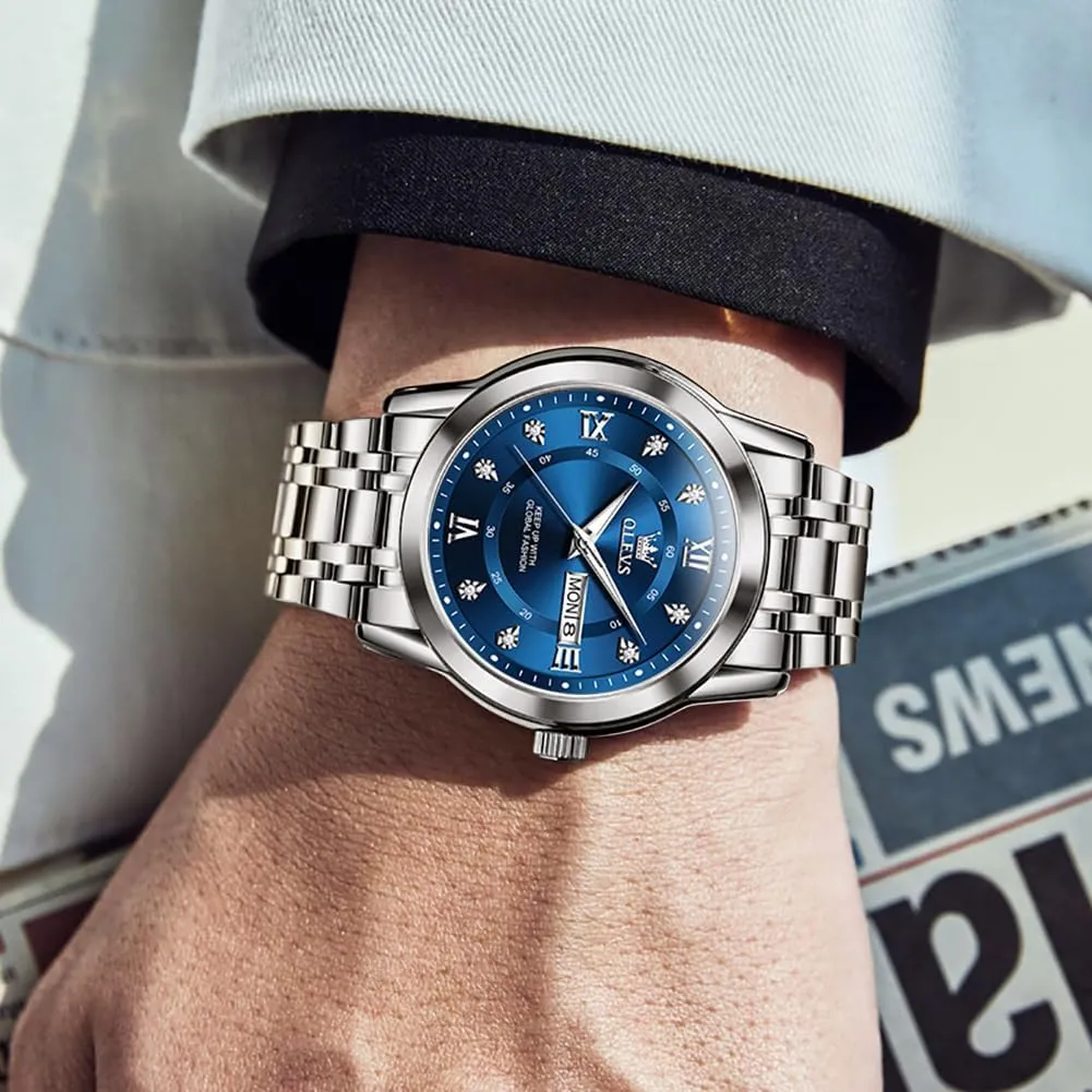 Date Diamond Men Silver Watch OLEVS Watch for Men thrive smelter agrarian living unusual Classic Business Dress Analog Quartz Stainless Steel Waterproof Luminous 