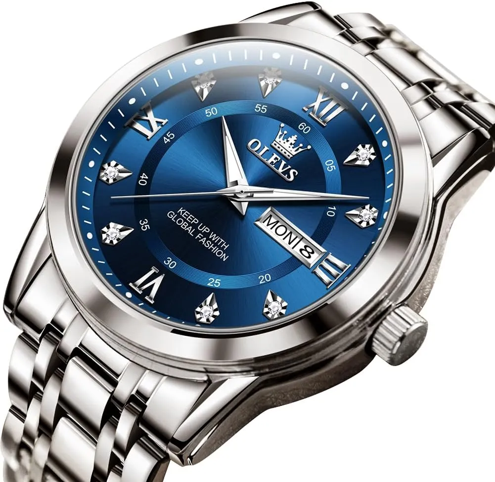 Date Diamond Men Silver Watch OLEVS Watch for Men thrive smelter agrarian living unusual Classic Business Dress Analog Quartz Stainless Steel Waterproof Luminous 