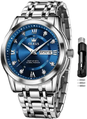 Date Diamond Men Silver Watch OLEVS Watch for Men thrive smelter agrarian living unusual Classic Business Dress Analog Quartz Stainless Steel Waterproof Luminous 