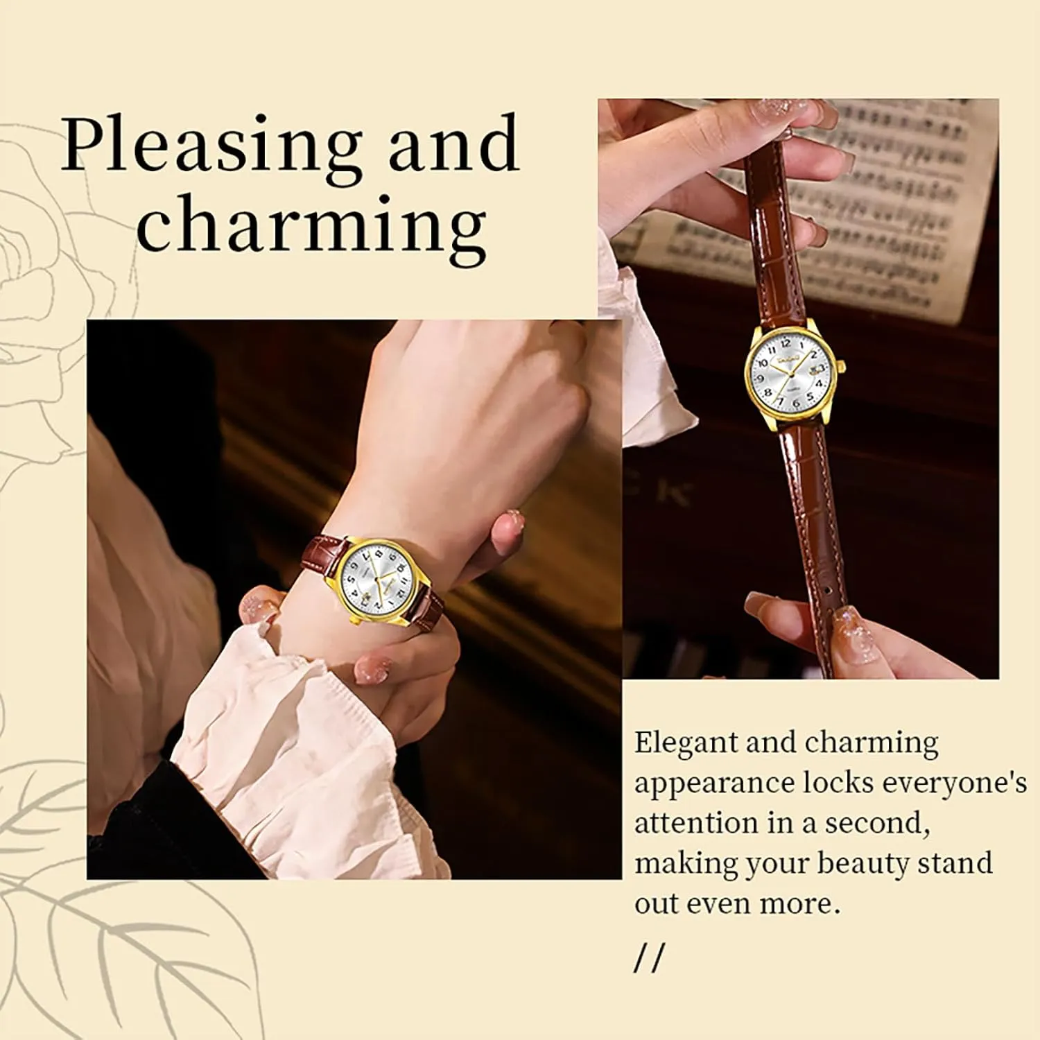 Date, Large Arabic Number Easy Read Casual Classic Elegant Watch Brown/Black Band Dress ask abigail apportionment impair undergraduate Watches for Women Waterproof Leather Watch Ladies Watches Analog Quartz Small Wrist Watch with 