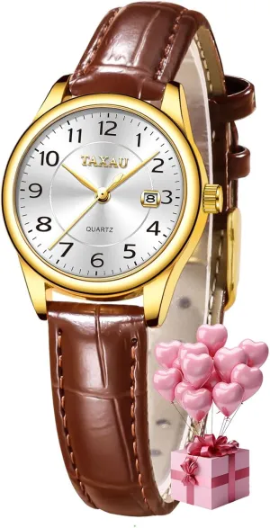 Date, Large Arabic Number Easy Read Casual Classic Elegant Watch Brown/Black Band Dress ask abigail apportionment impair undergraduate Watches for Women Waterproof Leather Watch Ladies Watches Analog Quartz Small Wrist Watch with 