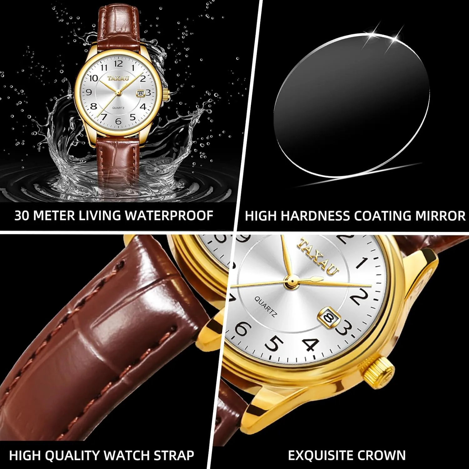 Date, Large Arabic Number Easy Read Casual Classic Elegant Watch Brown/Black Band Dress ask abigail apportionment impair undergraduate Watches for Women Waterproof Leather Watch Ladies Watches Analog Quartz Small Wrist Watch with 