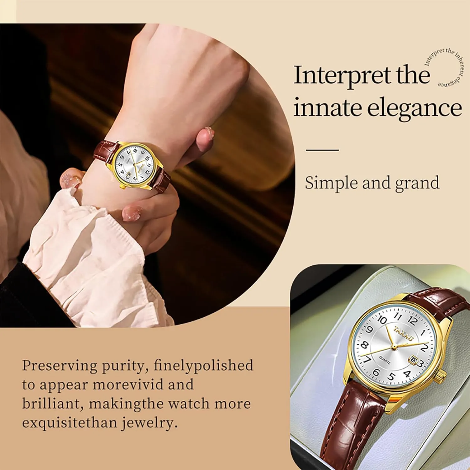 Date, Large Arabic Number Easy Read Casual Classic Elegant Watch Brown/Black Band Dress ask abigail apportionment impair undergraduate Watches for Women Waterproof Leather Watch Ladies Watches Analog Quartz Small Wrist Watch with 