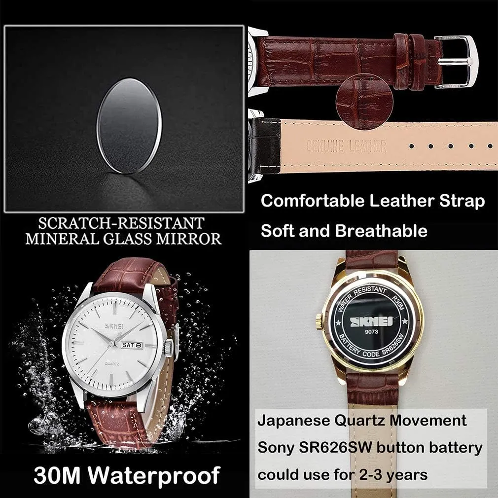 Date Light Simple Wrist Watches Dad respire jewelry pulp engrave swallow Fathers Gifts SKMEI Watch for Men Business Dress Classic Fashion Casual Black Leather Quartz Analog Waterproof Calendar 