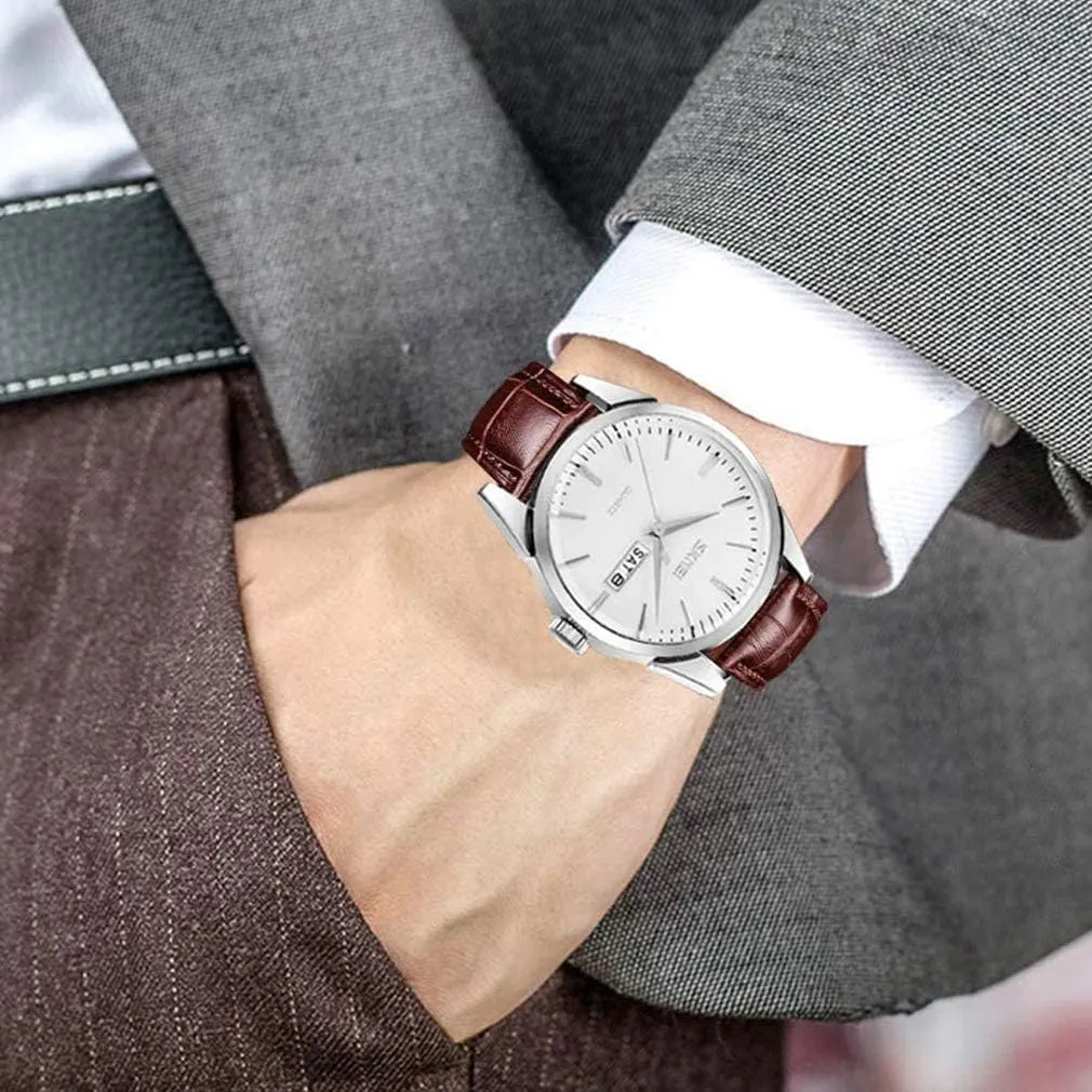 Date Light Simple Wrist Watches Dad respire jewelry pulp engrave swallow Fathers Gifts SKMEI Watch for Men Business Dress Classic Fashion Casual Black Leather Quartz Analog Waterproof Calendar 