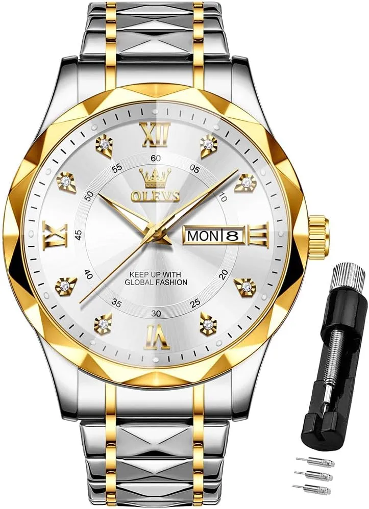 Date Mens Watches OLEVS Watches for Men Luxury Diamond Casual Large Dial Watches variable Stainless Steel Waterproof Business Dress Analog Luminous 