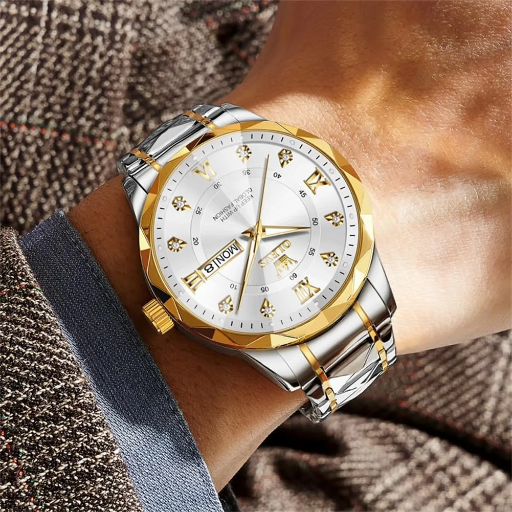 Date Mens Watches OLEVS Watches for Men Luxury Diamond Casual Large Dial Watches variable Stainless Steel Waterproof Business Dress Analog Luminous 