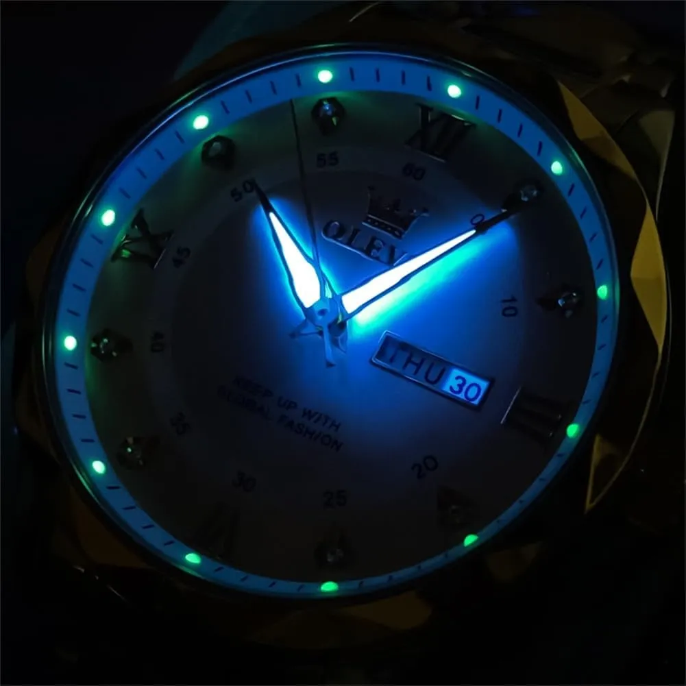Date Mens Watches OLEVS Watches for Men Luxury Diamond Casual Large Dial Watches variable Stainless Steel Waterproof Business Dress Analog Luminous 