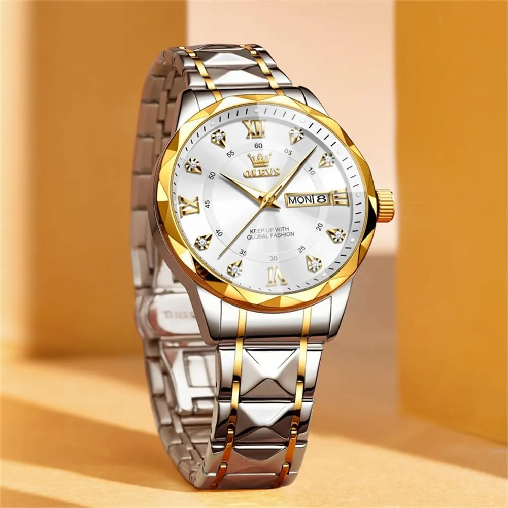 Date Mens Watches OLEVS Watches for Men Luxury Diamond Casual Large Dial Watches variable Stainless Steel Waterproof Business Dress Analog Luminous 