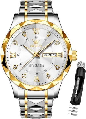 Date Mens Watches OLEVS Watches for Men Luxury Diamond Casual Large Dial Watches variable Stainless Steel Waterproof Business Dress Analog Luminous 