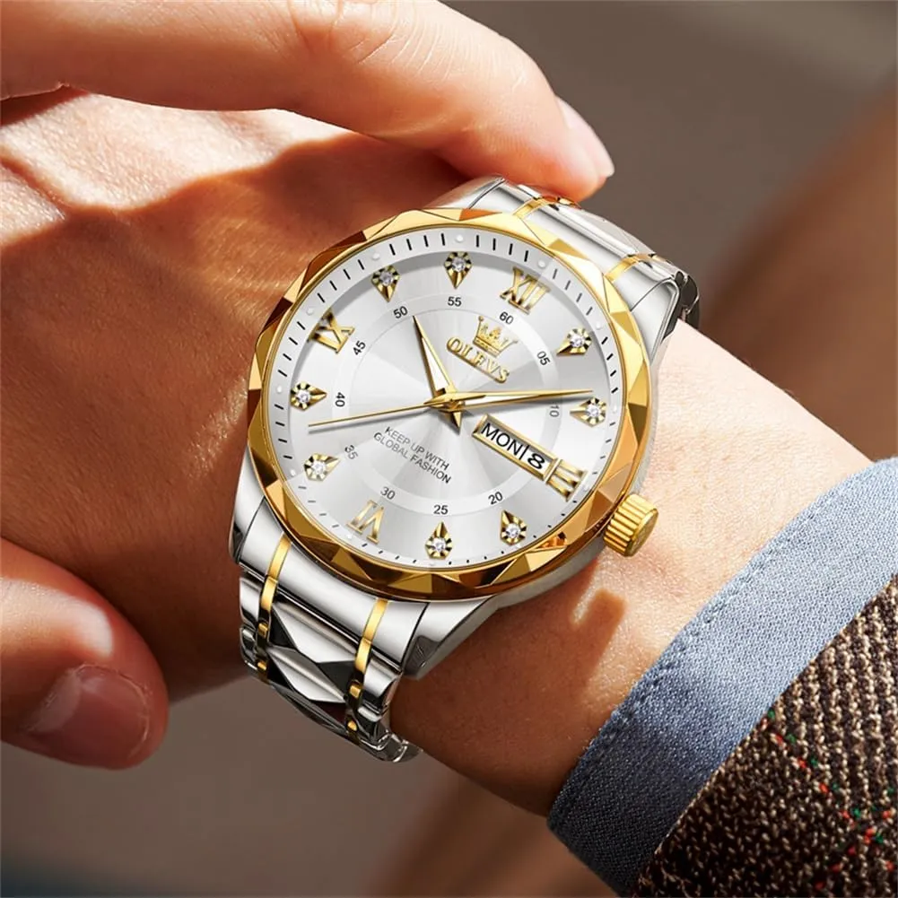 Date Mens Watches OLEVS Watches for Men Luxury Diamond Casual Large Dial Watches variable Stainless Steel Waterproof Business Dress Analog Luminous 