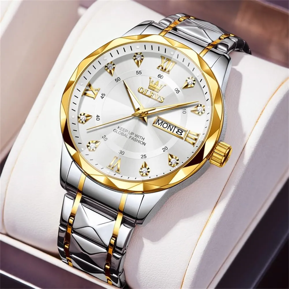 Date Mens Watches OLEVS Watches for Men Luxury Diamond Casual Large Dial Watches variable Stainless Steel Waterproof Business Dress Analog Luminous 
