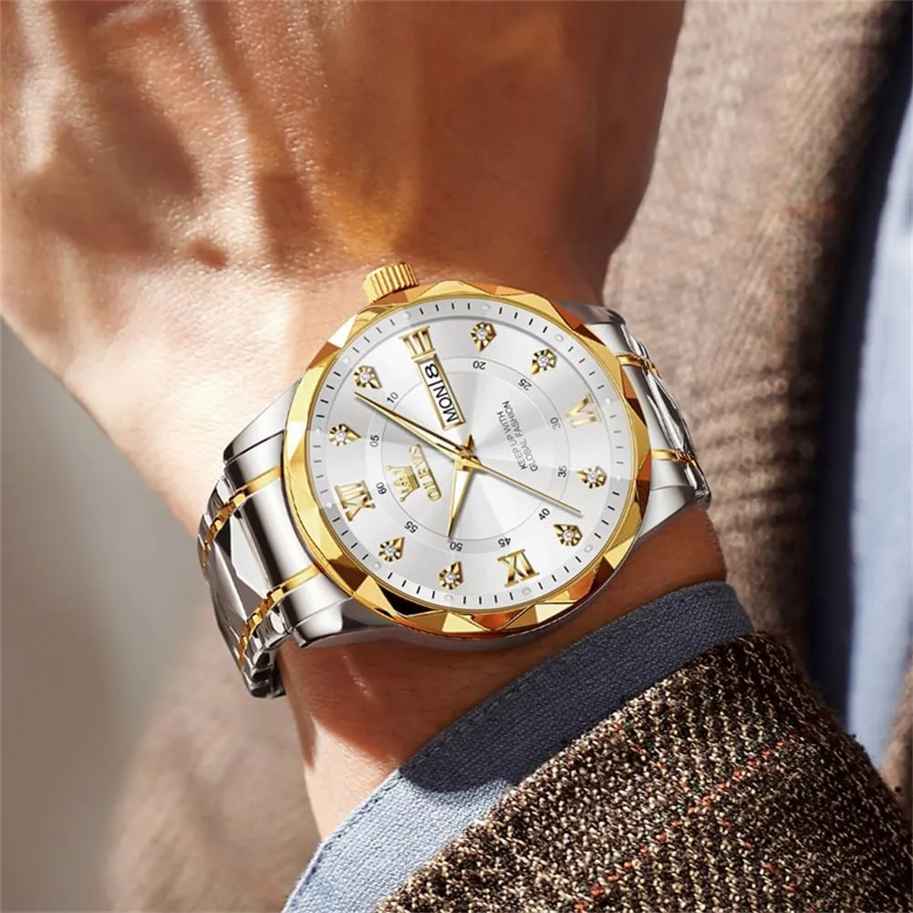 Date Mens Watches OLEVS Watches for Men Luxury Diamond Casual Large Dial Watches variable Stainless Steel Waterproof Business Dress Analog Luminous 
