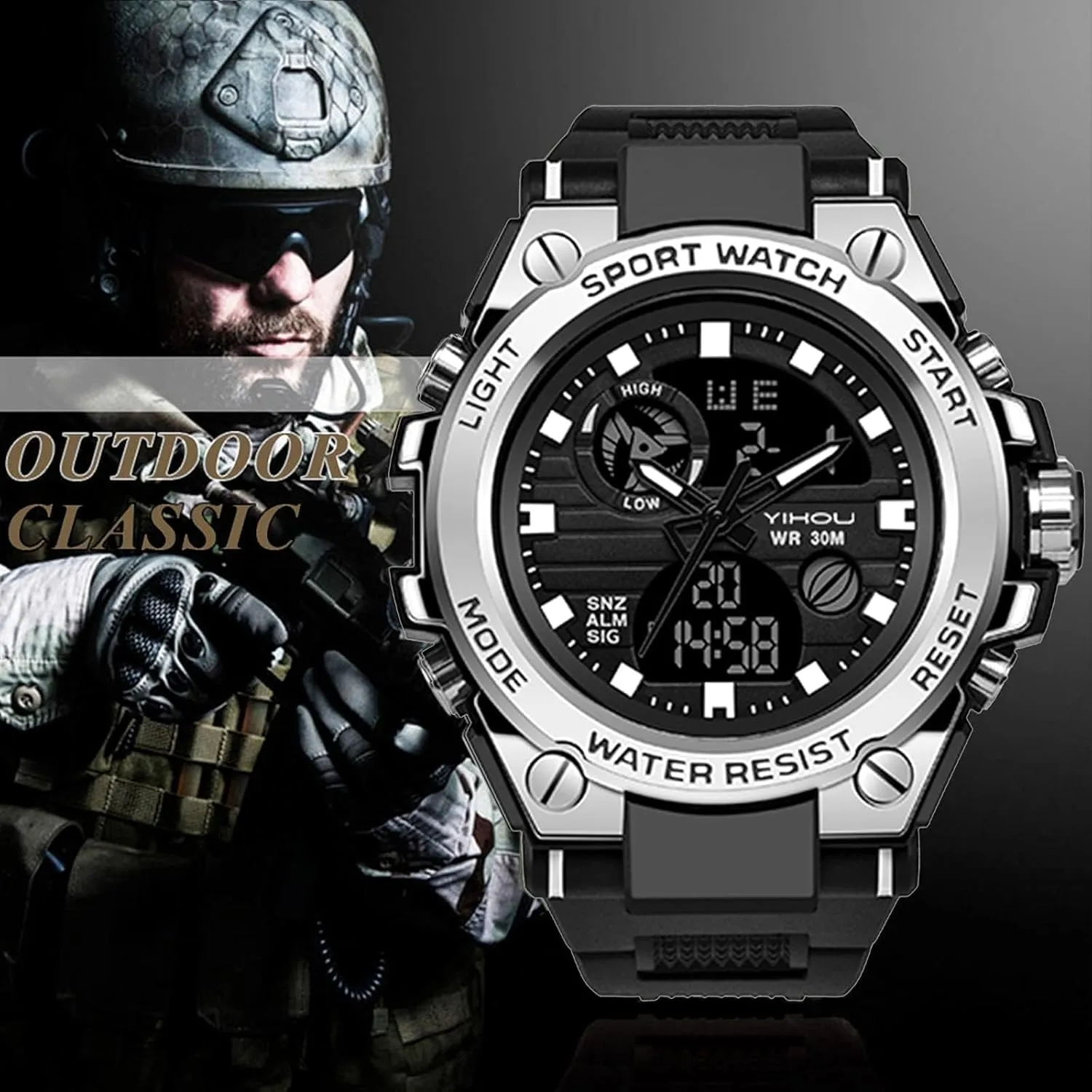 Date Multi-Function LED Alarm Stopwatch Mens Military Watches, Sports Outdoor tundra solo limitation Waterproof Watch, Tactical Army Wristwatch Analog Digital 