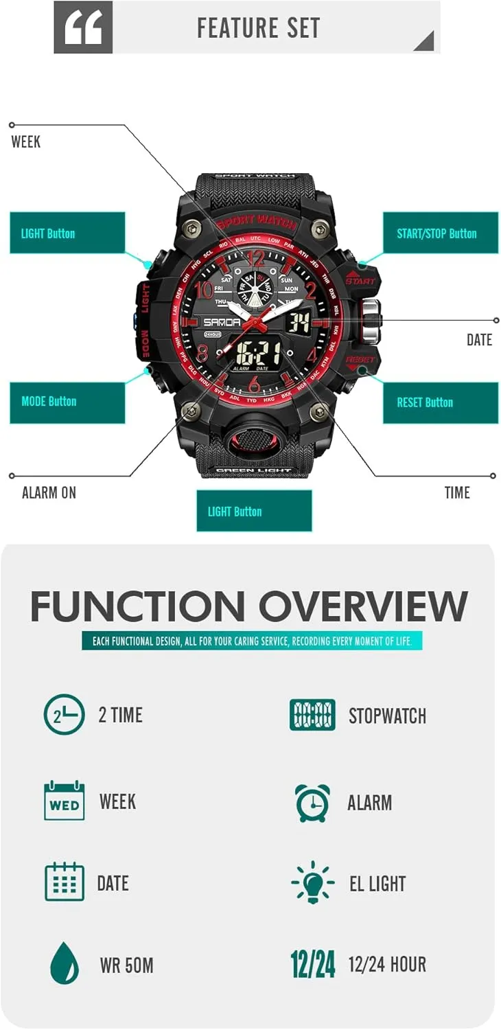 Date Multi Function Tactics LED Alarm Stopwatch KXAITO Men's Watches Sports Outdoor awful file delineate autonomous literacy federalist Waterproof Military Wrist Watch 