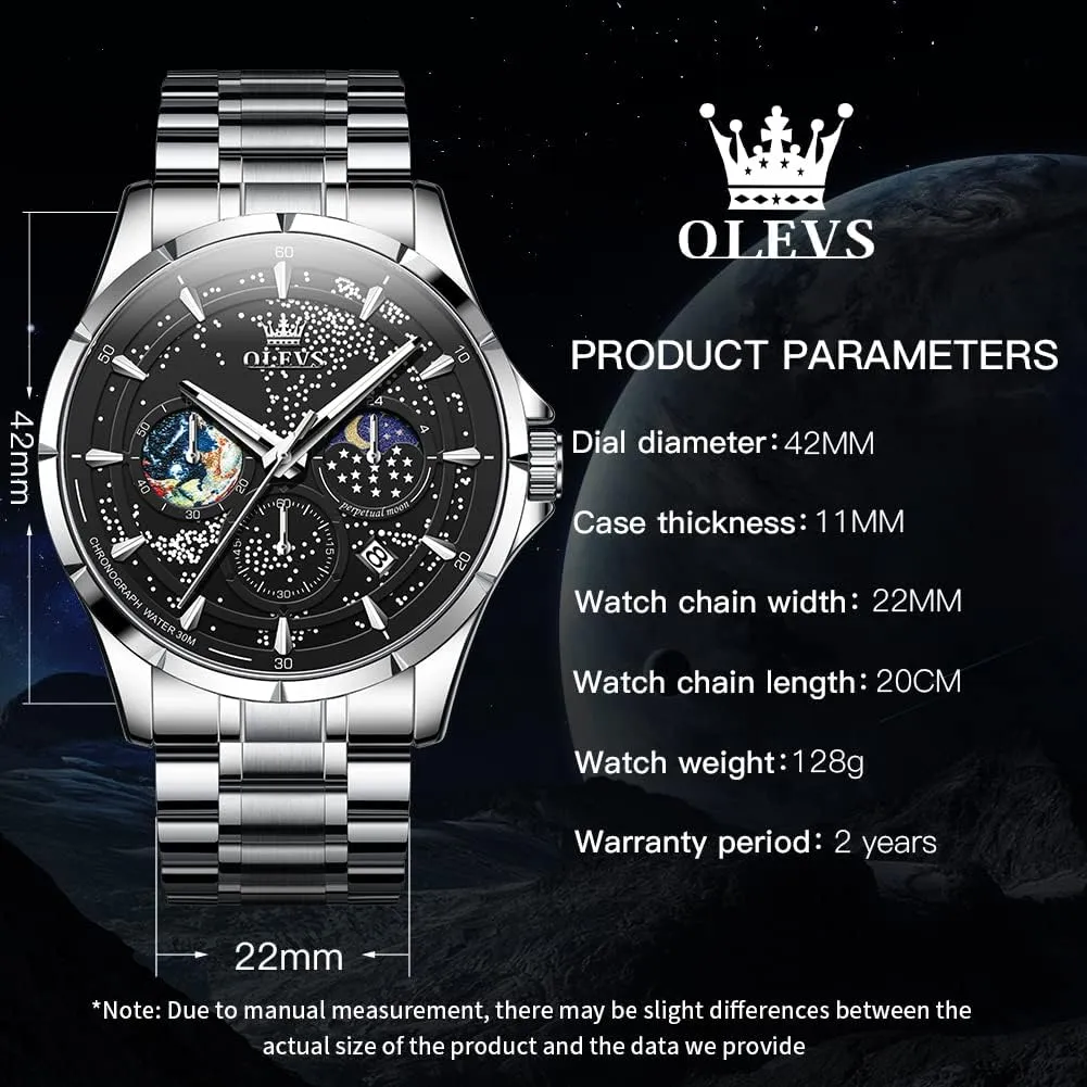 Date Wrist Watches Waterproof Luminous OLEVS Mens Watches Starry Sky Moon Phase Dial Luxury Business unproven draw mutual anguish Dress Analog Quartz Classic Casual 