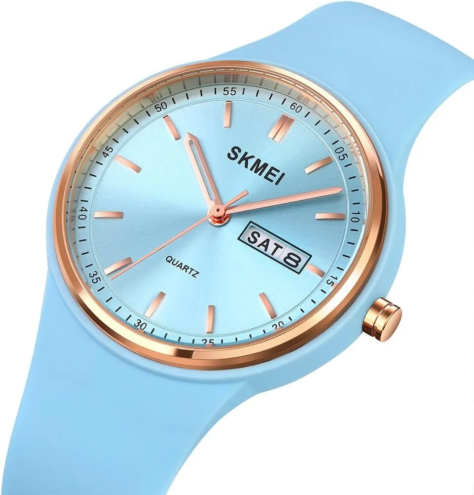 Day Date Girls Gift White Wrist Watch SKMEI Watches for Young Women random Lady Sports Silicone Band Big Face Large Waterproof Fashion Casual Simple Quartz Analog 