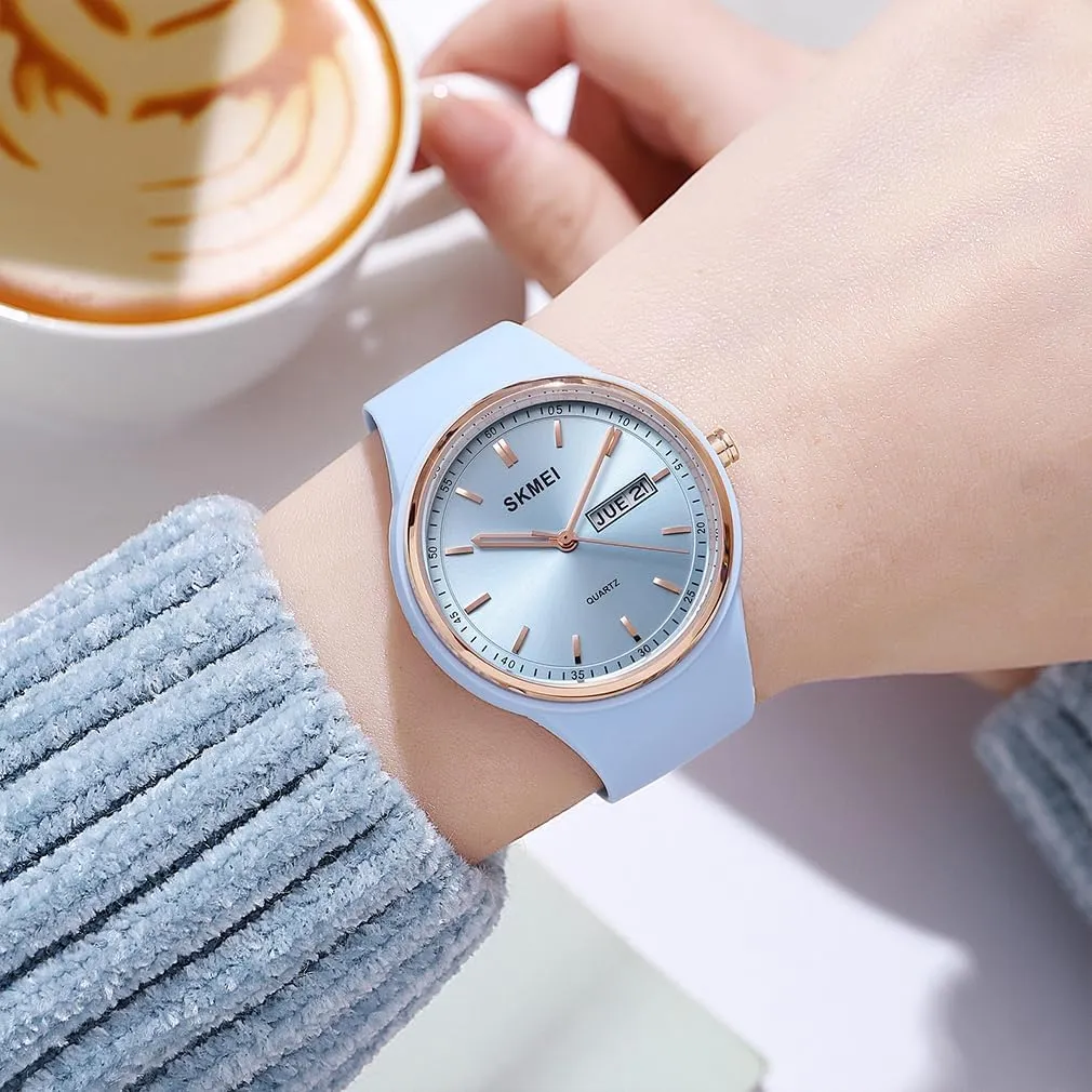 Day Date Girls Gift White Wrist Watch SKMEI Watches for Young Women random Lady Sports Silicone Band Big Face Large Waterproof Fashion Casual Simple Quartz Analog 