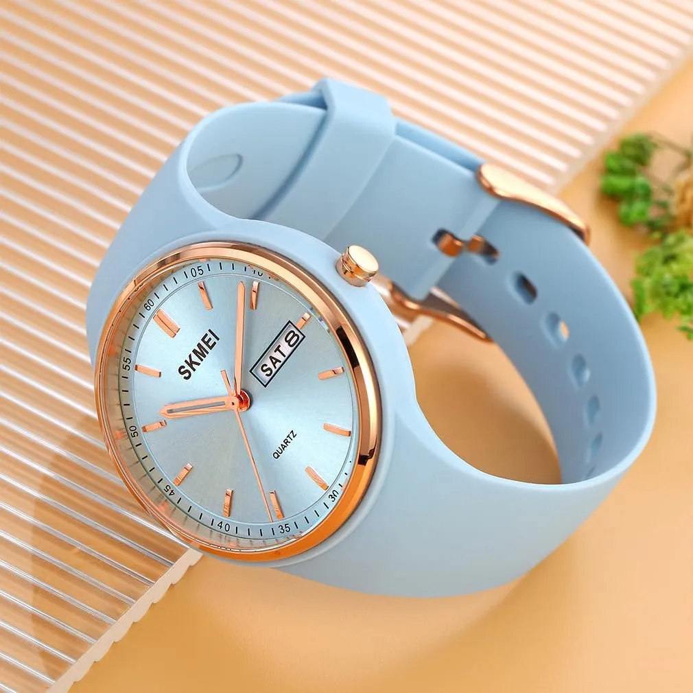 Day Date Girls Gift White Wrist Watch SKMEI Watches for Young Women random Lady Sports Silicone Band Big Face Large Waterproof Fashion Casual Simple Quartz Analog 