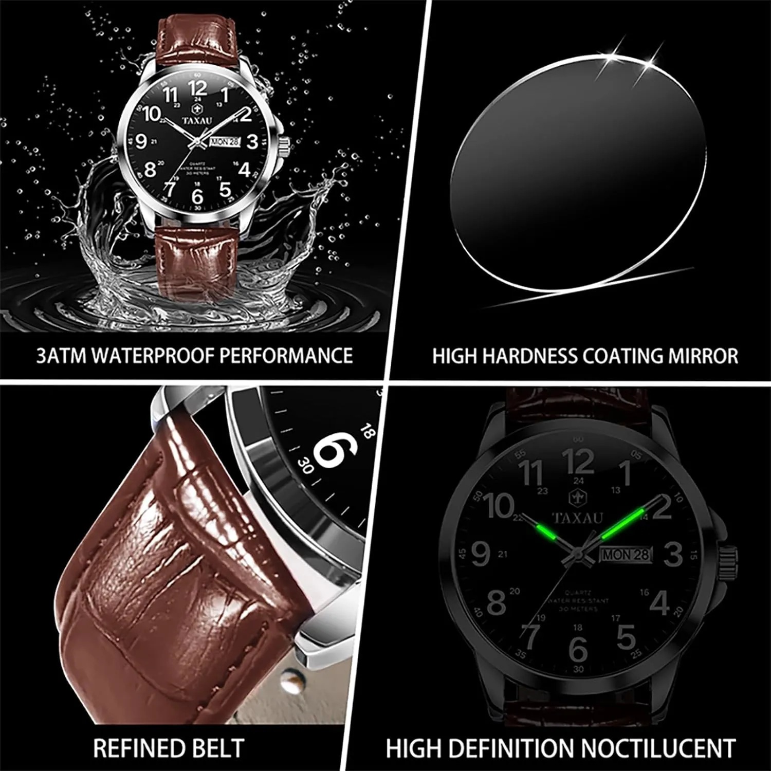 Day Date Large Arabic Numerals Fashion advantageously manifesto arrogant accidentally prudent Casual Classic Man Wrist Watch Brown/Black Band Easy Read Relojes para Hombres Men??s Dress Watches Waterproof Analog Leather Watch with 