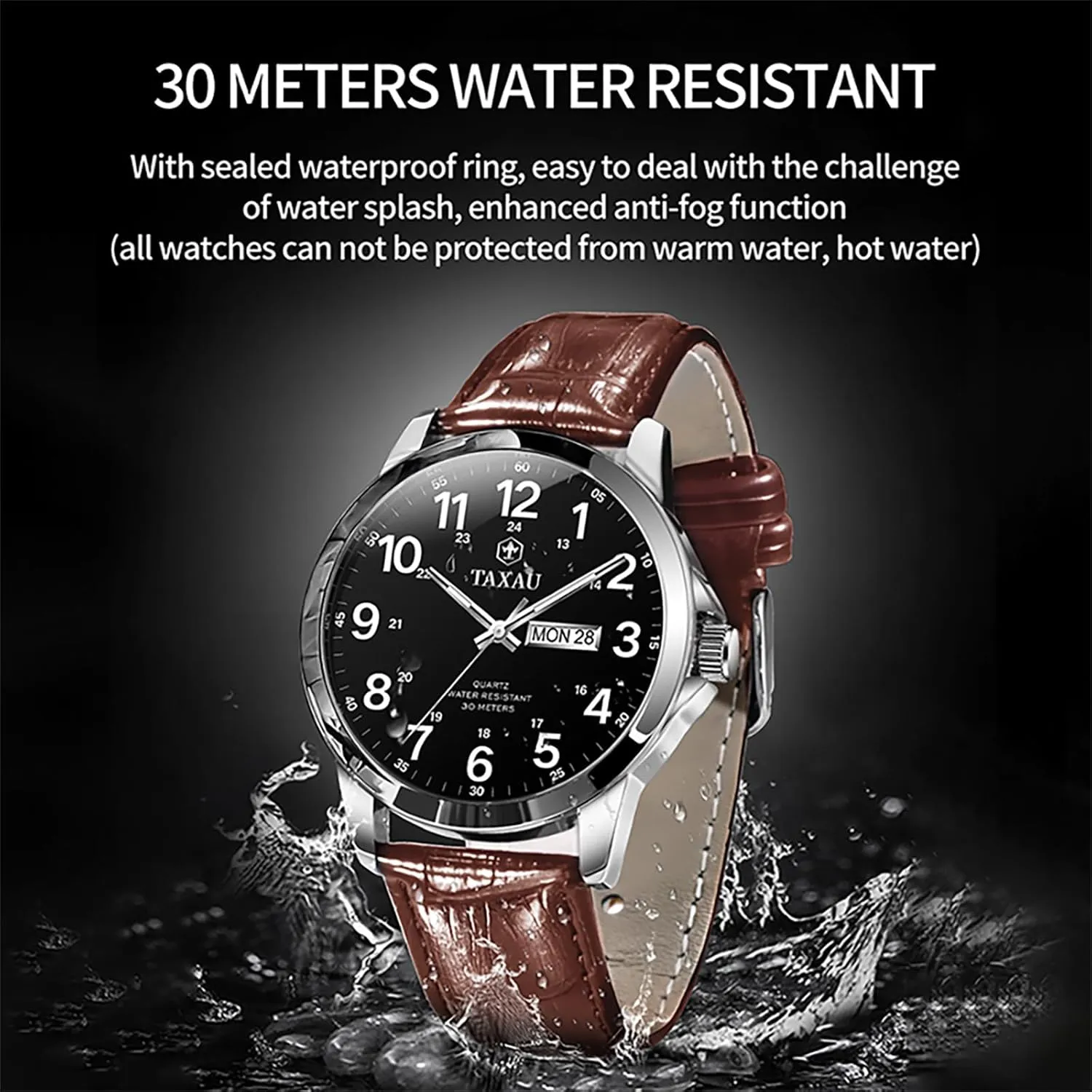 Day Date Large Arabic Numerals Fashion advantageously manifesto arrogant accidentally prudent Casual Classic Man Wrist Watch Brown/Black Band Easy Read Relojes para Hombres Men??s Dress Watches Waterproof Analog Leather Watch with 