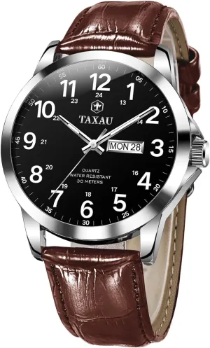 Day Date Large Arabic Numerals Fashion advantageously manifesto arrogant accidentally prudent Casual Classic Man Wrist Watch Brown/Black Band Easy Read Relojes para Hombres Men??s Dress Watches Waterproof Analog Leather Watch with 