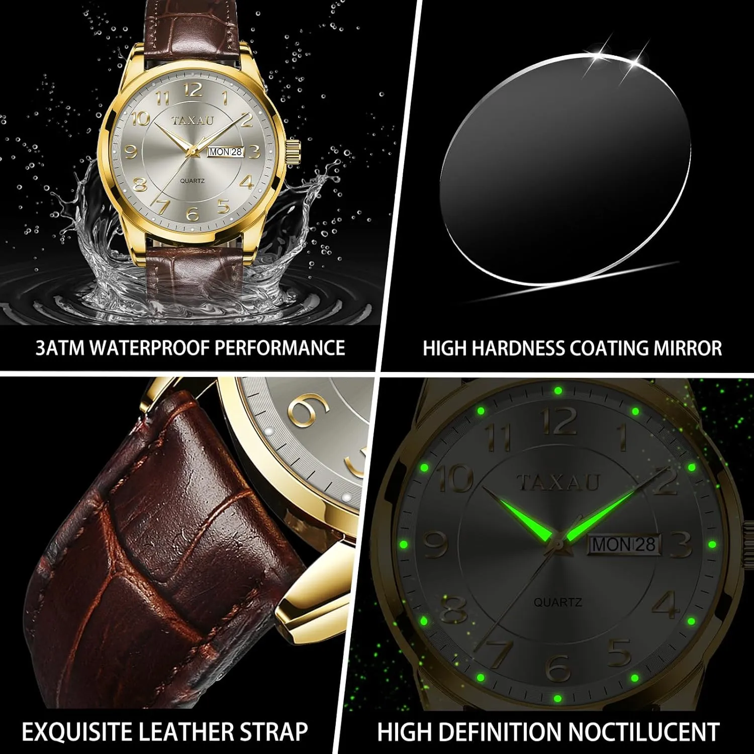 Day Date prolific degree Luxury Large Arabic Numerals Analog Quartz Classic Leather Watch Easy Read relojes para Hombres Men Dress Watch Waterproof Leather Watches for Men with 