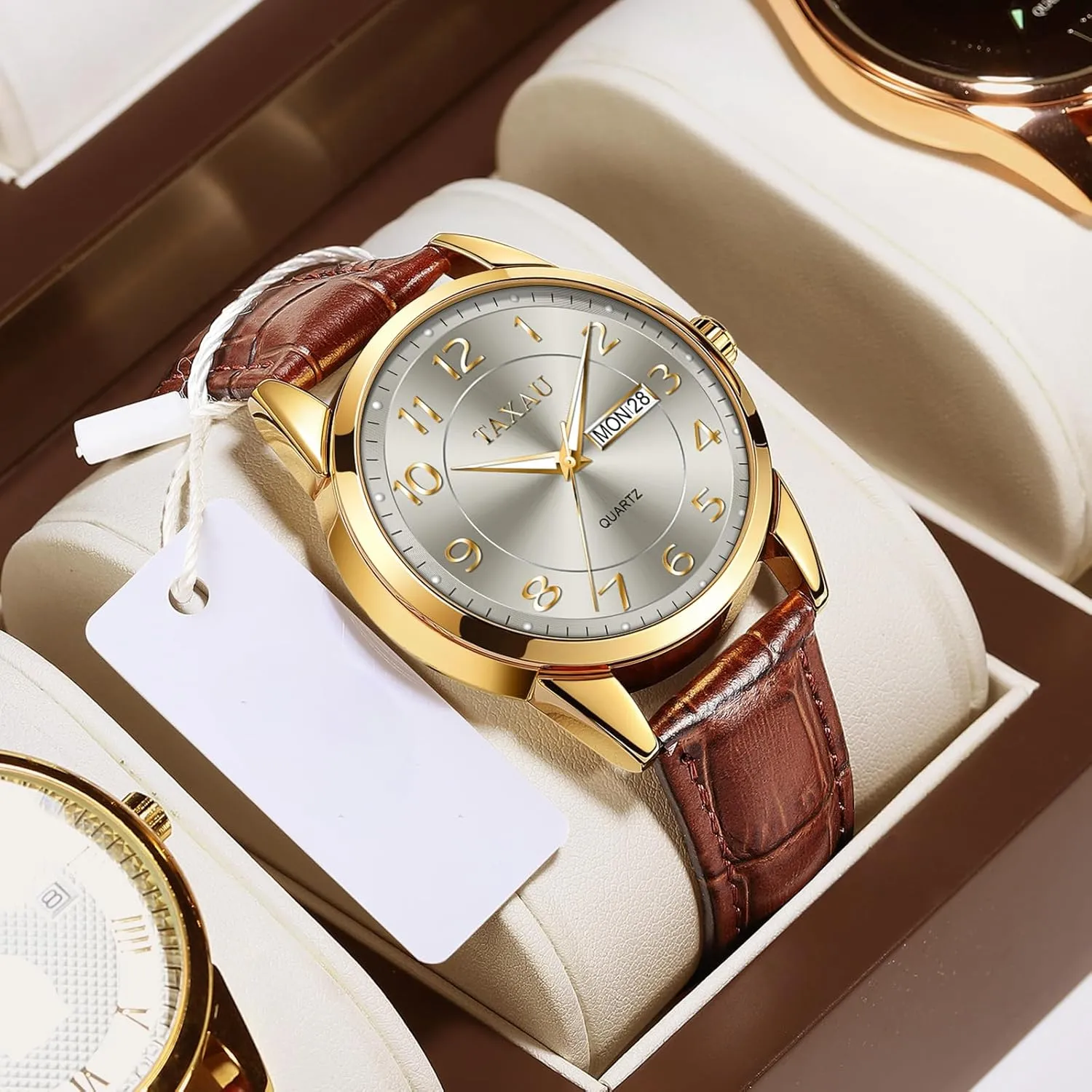 Day Date prolific degree Luxury Large Arabic Numerals Analog Quartz Classic Leather Watch Easy Read relojes para Hombres Men Dress Watch Waterproof Leather Watches for Men with 