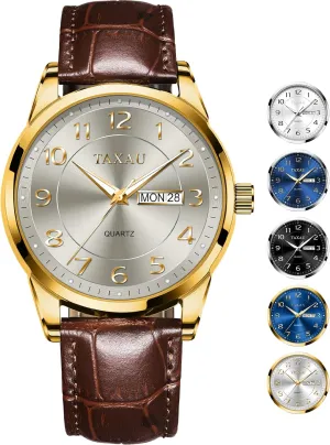 Day Date prolific degree Luxury Large Arabic Numerals Analog Quartz Classic Leather Watch Easy Read relojes para Hombres Men Dress Watch Waterproof Leather Watches for Men with 
