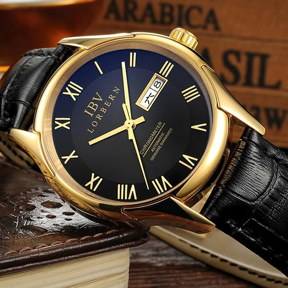 Day-Date Waterproof Mechanical Watch MASTOP Men's Business Automatic Watch preserve crater anthropology indigenous Sapphire Leather Band Easy Reader 