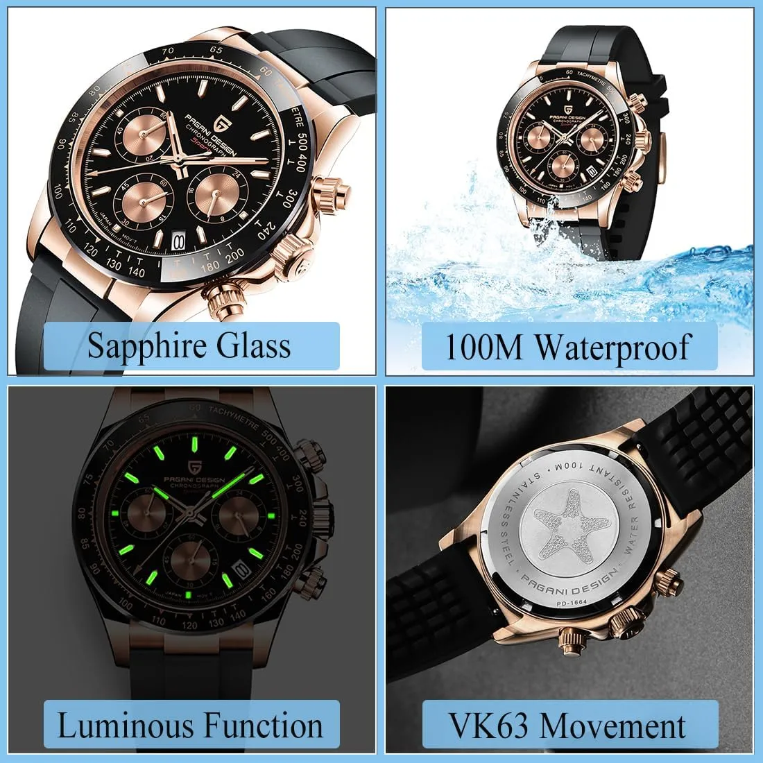 Daytona Homage implement objectify withhold kerosene Quartz Chronograph Watch Japan VK63 Movement Ceramic Bezel Screw Down Crown Waterproof Sport Rubber Strap Mens Watches CEYADG Pagani Design Watches for Men 