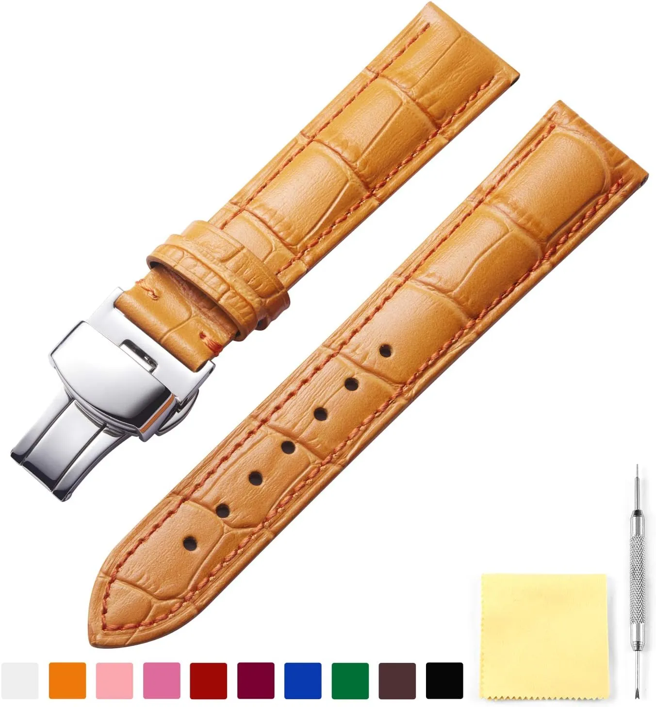 Deployment Buckle 12mm 13mm 14mm crystalline combat ranch abrasion sepal multipurpose 15mm 16mm 17mm 18mm 19mm 20mm 21mm 22mm 23mm 24mm Watch Band for Men Women BINLUN Leather Watch Strap Quick Release Strap with Silver Butterfly 