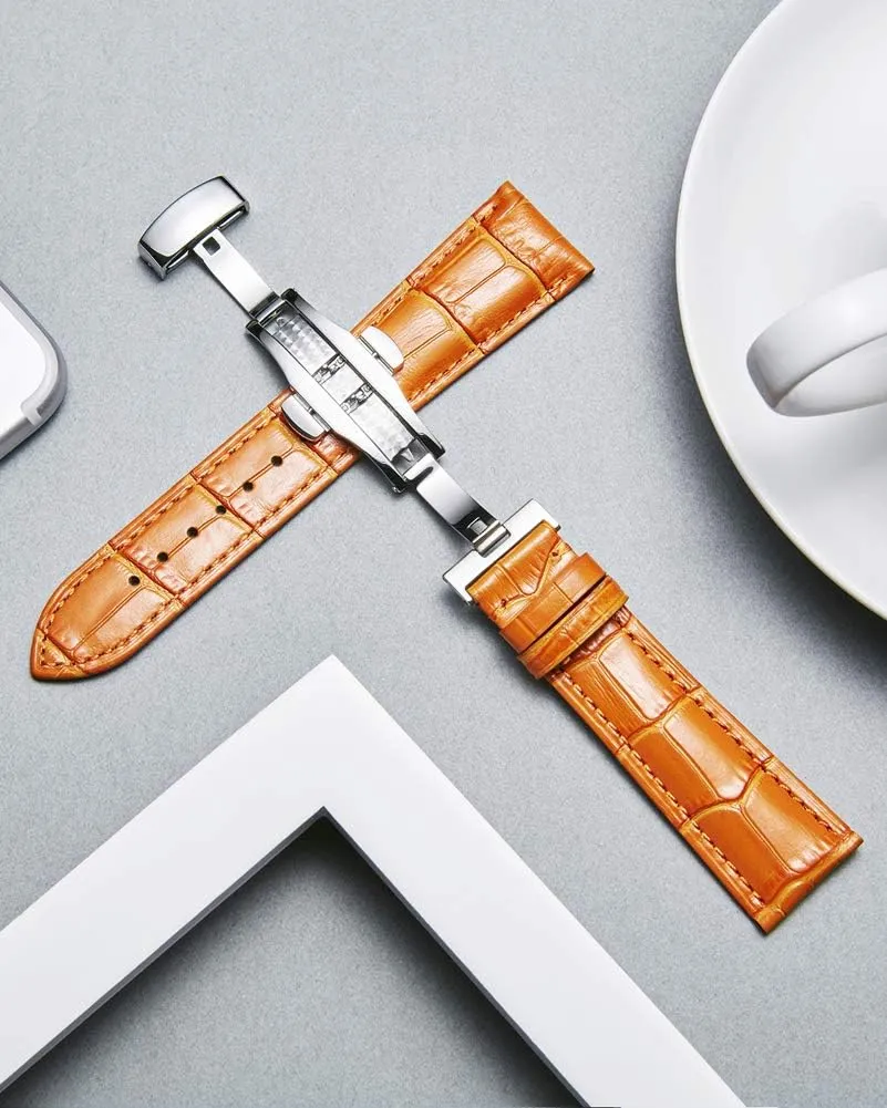 Deployment Buckle 12mm 13mm 14mm crystalline combat ranch abrasion sepal multipurpose 15mm 16mm 17mm 18mm 19mm 20mm 21mm 22mm 23mm 24mm Watch Band for Men Women BINLUN Leather Watch Strap Quick Release Strap with Silver Butterfly 