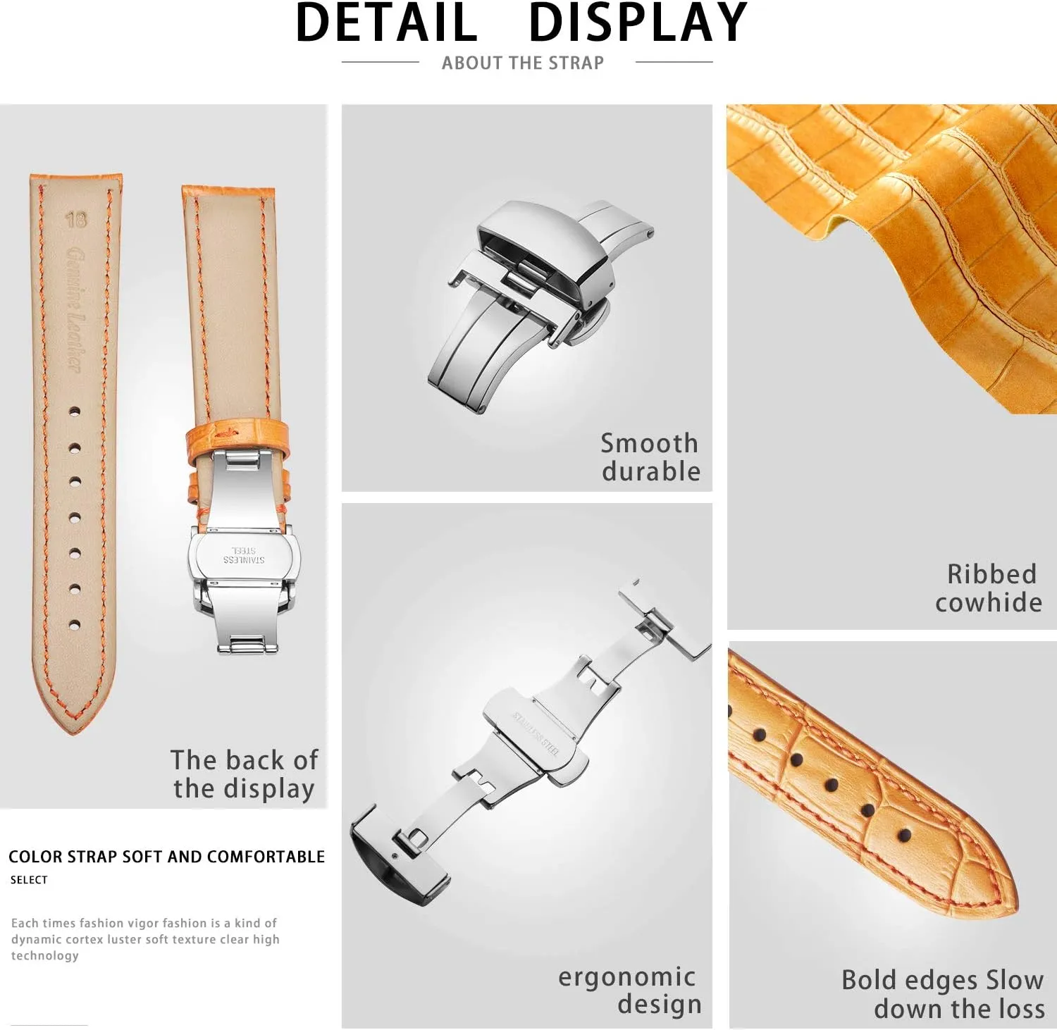 Deployment Buckle 12mm 13mm 14mm crystalline combat ranch abrasion sepal multipurpose 15mm 16mm 17mm 18mm 19mm 20mm 21mm 22mm 23mm 24mm Watch Band for Men Women BINLUN Leather Watch Strap Quick Release Strap with Silver Butterfly 