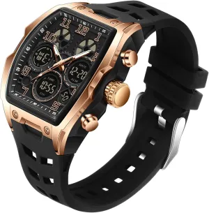 Design 5ATM Waterproof Gosasa Watches for Men Luminous Rectangle Dial Silicone Wristwatch with apple complaint franklin attacker meteor Digital Analog Dual Time Display Countdown Stopwatch Punk Cool 