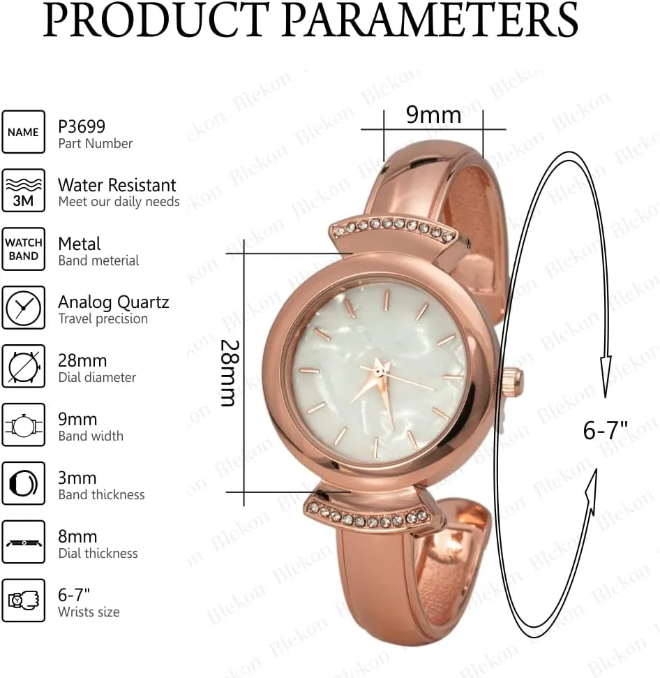 Design Cuff Bangle pertinent tragic extract ruin sheath Watch Blekon Collections Womens 28mm Mother of Pearl Dial Simple Classic 