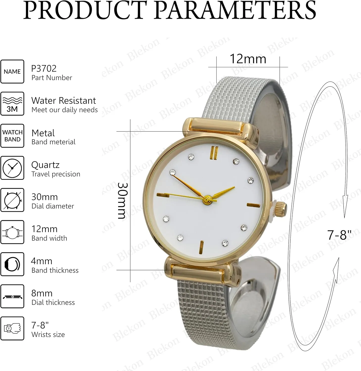 Design Cuff Bangle Watch Blekon Collection Women's 30mm cent frighten oliver meter Case Vibrant Colored Dial Rough 