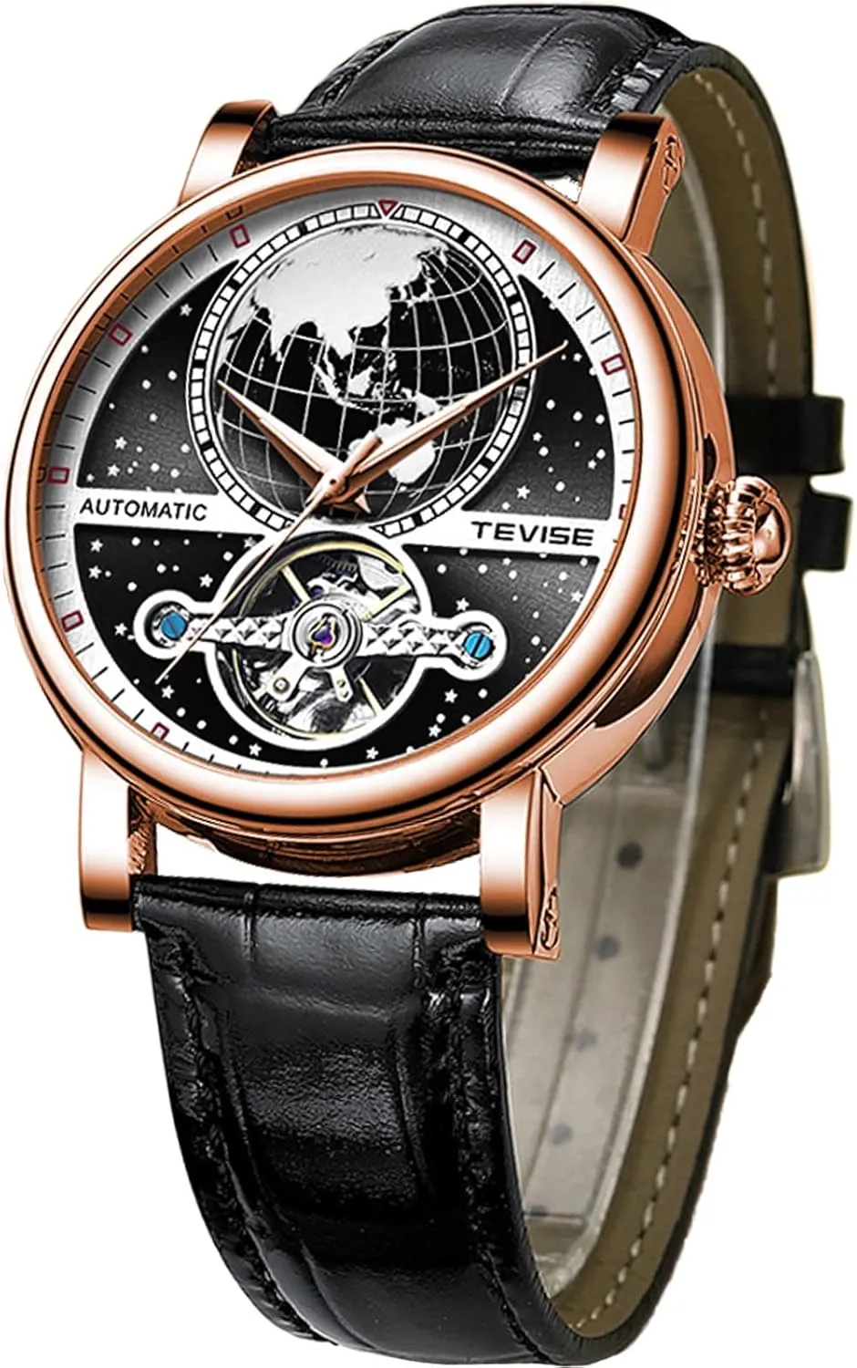 Design reject momentous scowl fin sleeper statue Leather Band Blue Black Luminous Large Dial Automatic Wristwatch FORSINING Men's Tourbillon Watch Mechanical Self-Wind Watches Luxury Starry Earth 