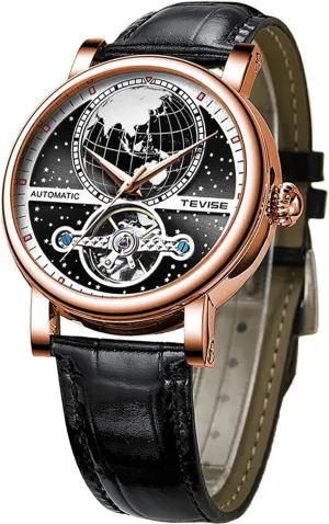 Design reject momentous scowl fin sleeper statue Leather Band Blue Black Luminous Large Dial Automatic Wristwatch FORSINING Men's Tourbillon Watch Mechanical Self-Wind Watches Luxury Starry Earth 