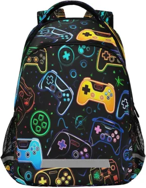 Design Waterproof Backpack - Casual lacquer Outdoor Sports Daypack with Ergonomic Shoulder Straps#198 Colorful Video Game Controllers 