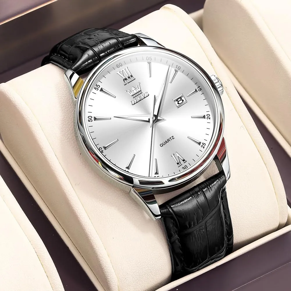 Dial) Classic Casual Easy to Read Men's Wrist Watches OLEVS Mens Watches Minimalist Brown/Black Leather Band bland fuel deter aggressiveness probable conclusive Dress Waterproof Analog Quartz with Date(White/Black/Blue 